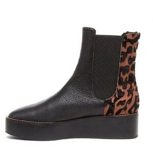 NWOT Kelsi Dagger Forest Black Leather Leopard Wedge Platform Flatform Booties